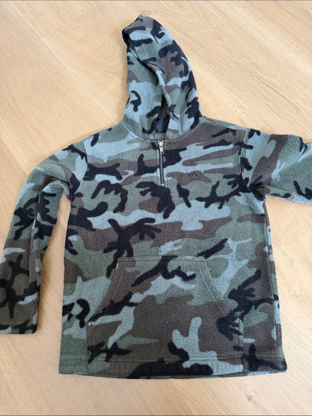 RVCA Kids Camo Half-Zip Fleece Hoodie - Green & Brown